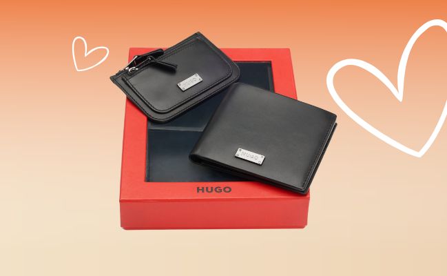 Coffret portefeuille et porte-monnaie en cuir lisse Hugo