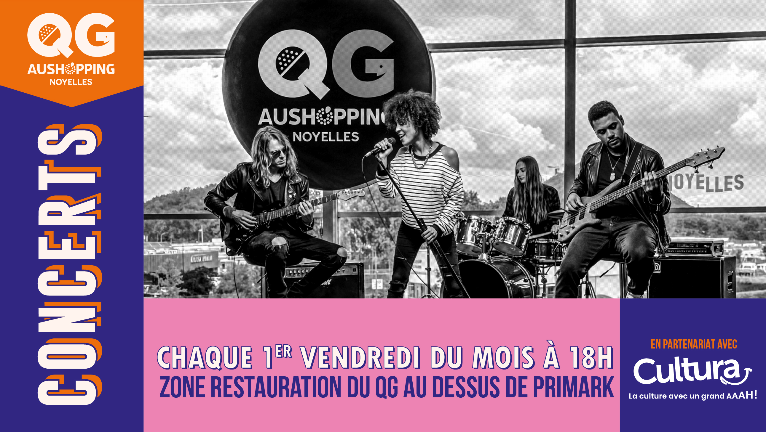 Chaque 1er vendredi du mois, concert 100% gratuit au QG du centre Aushopping Noyelles, au dessus de Primark.