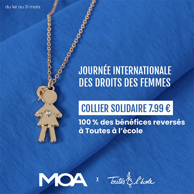 Collier solidaire chez MOA pour la journée internationale des droits des femmes