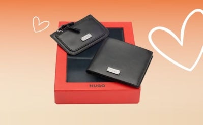 Coffret portefeuille et porte-monnaie en cuir lisse Hugo